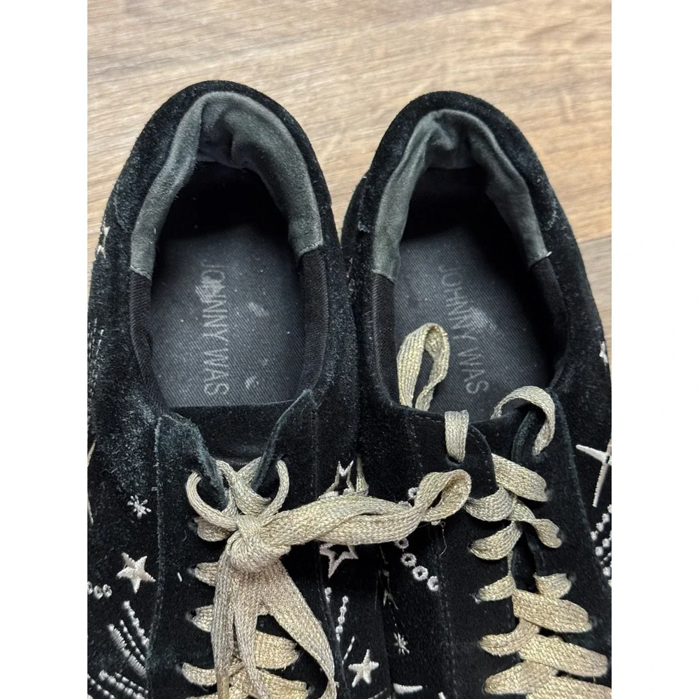 Johnny Was Black Suede Celestial Embroidered Sneakers Evil Eye Womens 7